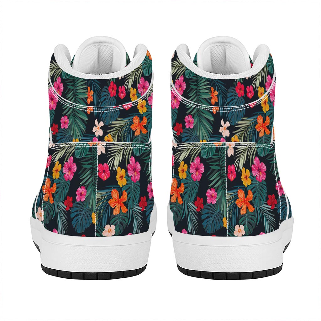 Tropical Flowers Hawaii Pattern Print High Top Leather Sneakers