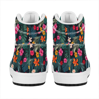 Tropical Flowers Hawaii Pattern Print High Top Leather Sneakers