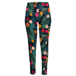 Tropical Flowers Hawaii Pattern Print High-Waisted Pocket Leggings