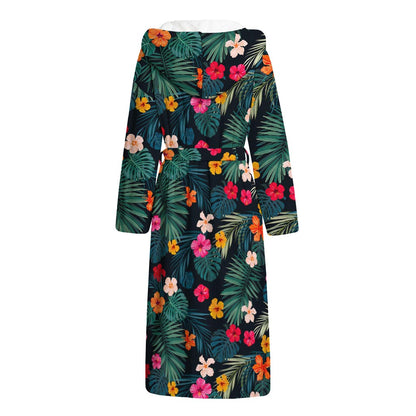 Tropical Flowers Hawaii Pattern Print Hooded Bathrobe