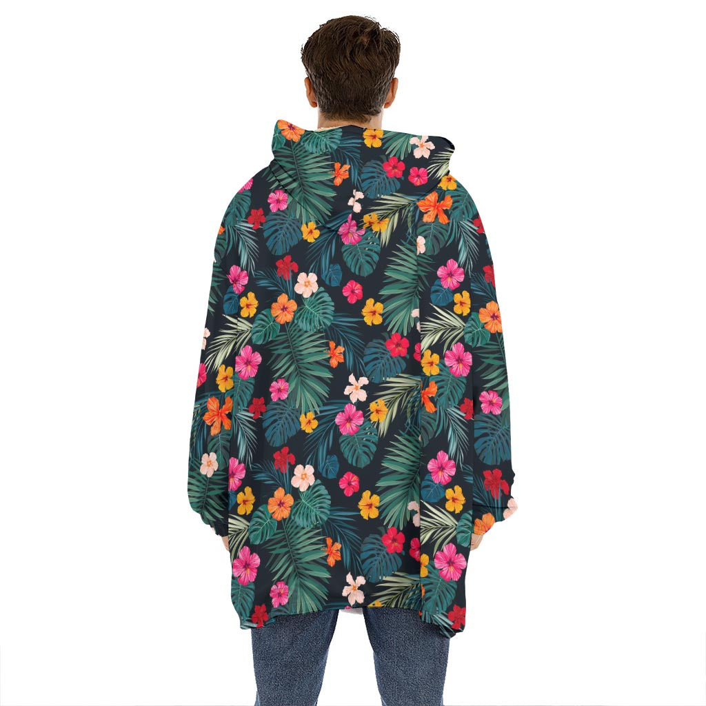 Tropical Flowers Hawaii Pattern Print Hoodie Blanket