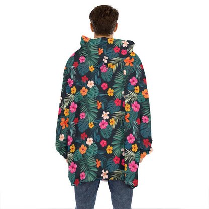 Tropical Flowers Hawaii Pattern Print Hoodie Blanket