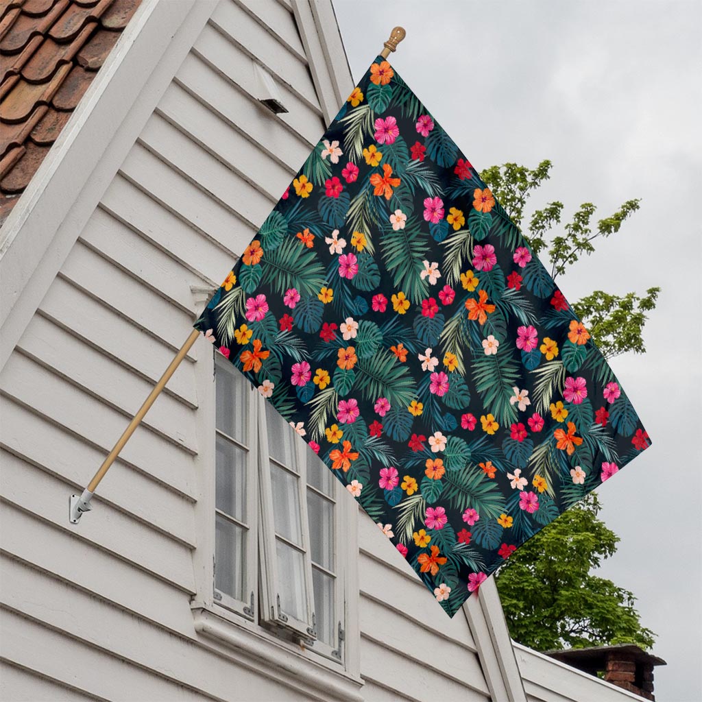 Tropical Flowers Hawaii Pattern Print House Flag