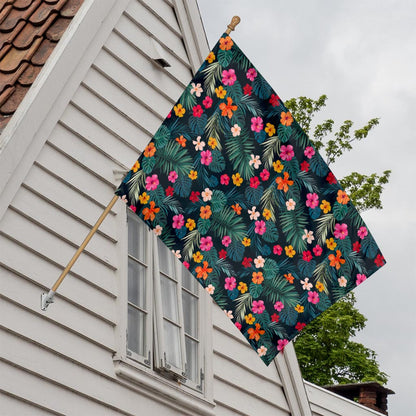 Tropical Flowers Hawaii Pattern Print House Flag