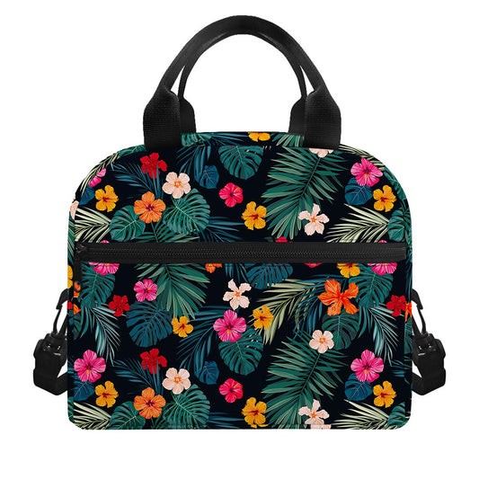 Tropical Flowers Hawaii Pattern Print Insulated Lunch Bag