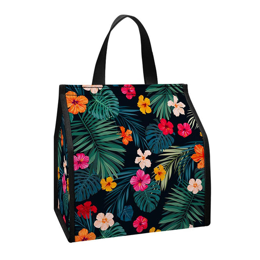 Tropical Flowers Hawaii Pattern Print Insulated Lunch Tote