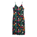 Tropical Flowers Hawaii Pattern Print Jersey Midi Cami Dress
