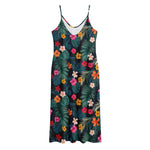 Tropical Flowers Hawaii Pattern Print Jersey Midi Cami Dress