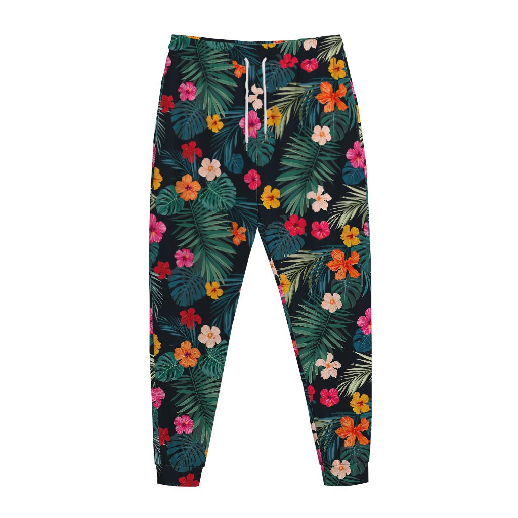 Tropical Flowers Hawaii Pattern Print Jogger Pants