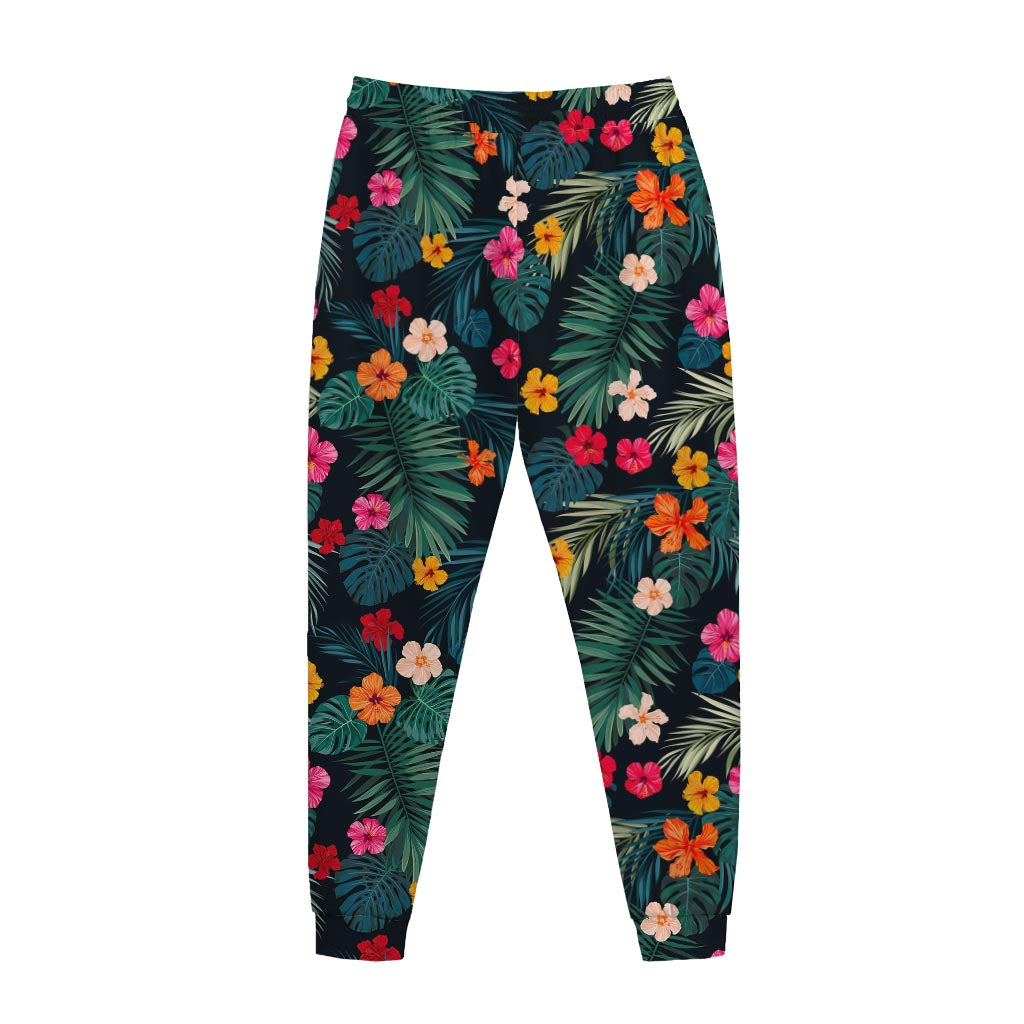 Tropical Flowers Hawaii Pattern Print Jogger Pants