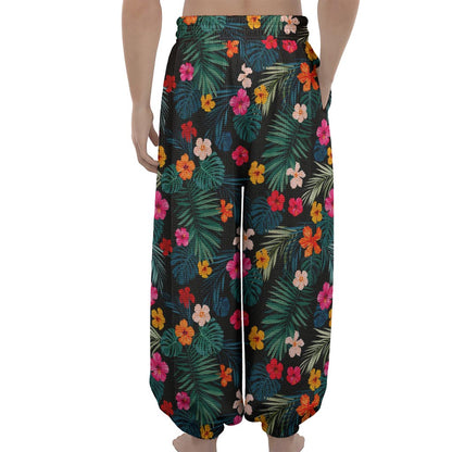 Tropical Flowers Hawaii Pattern Print Lantern Pants