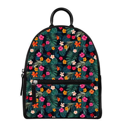 Tropical Flowers Hawaii Pattern Print Leather Backpack