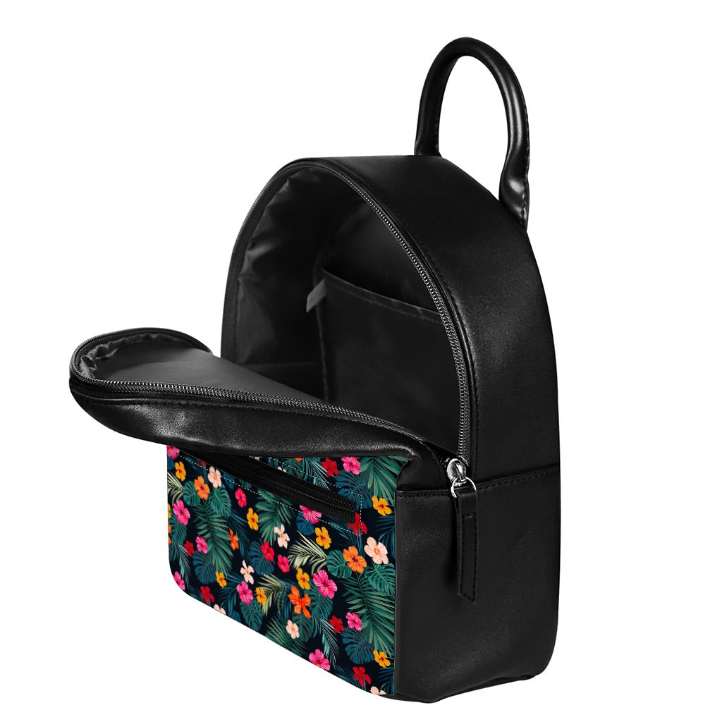 Tropical Flowers Hawaii Pattern Print Leather Backpack