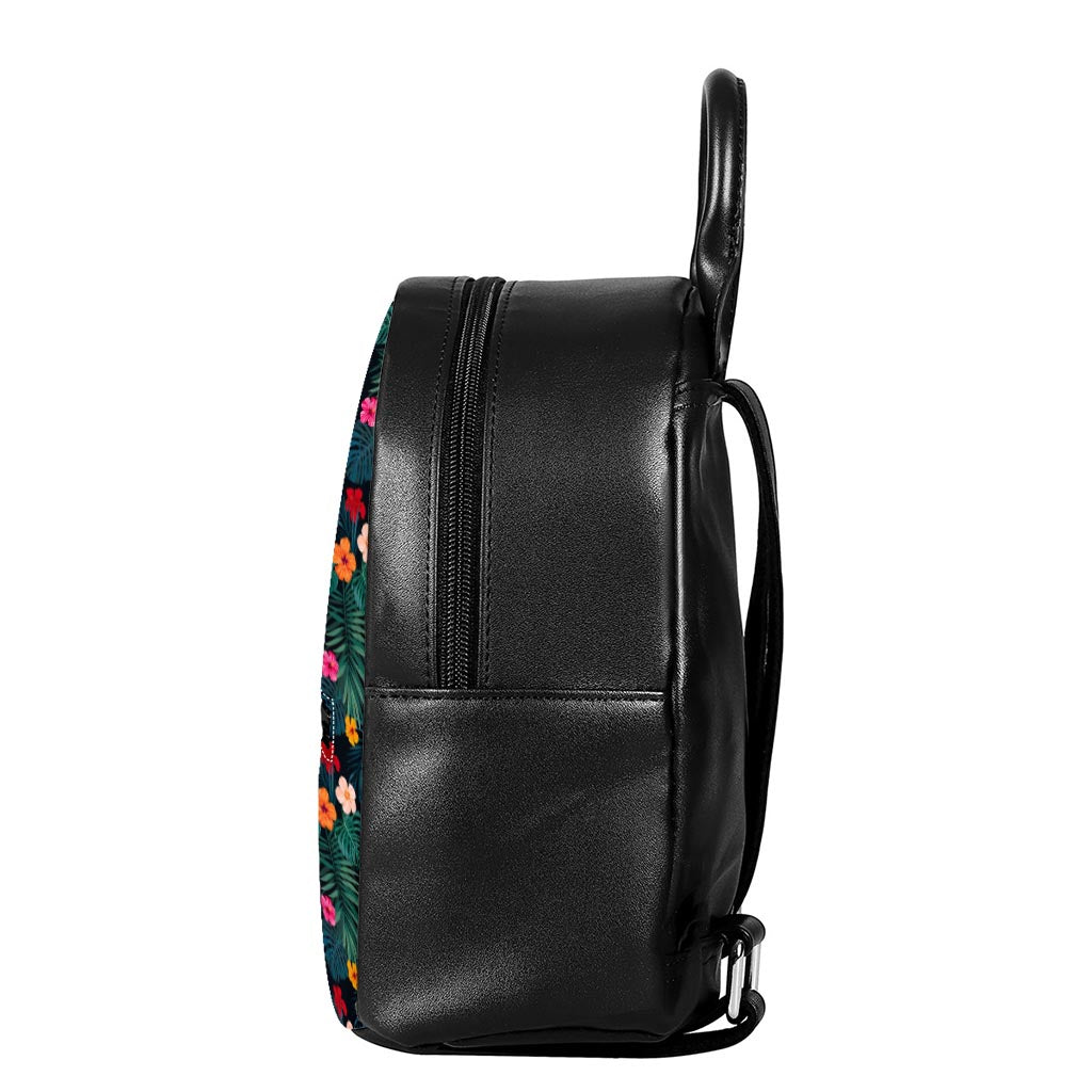 Tropical Flowers Hawaii Pattern Print Leather Backpack