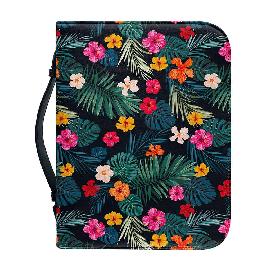 Tropical Flowers Hawaii Pattern Print Leather Bible Cover