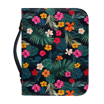 Tropical Flowers Hawaii Pattern Print Leather Bible Cover
