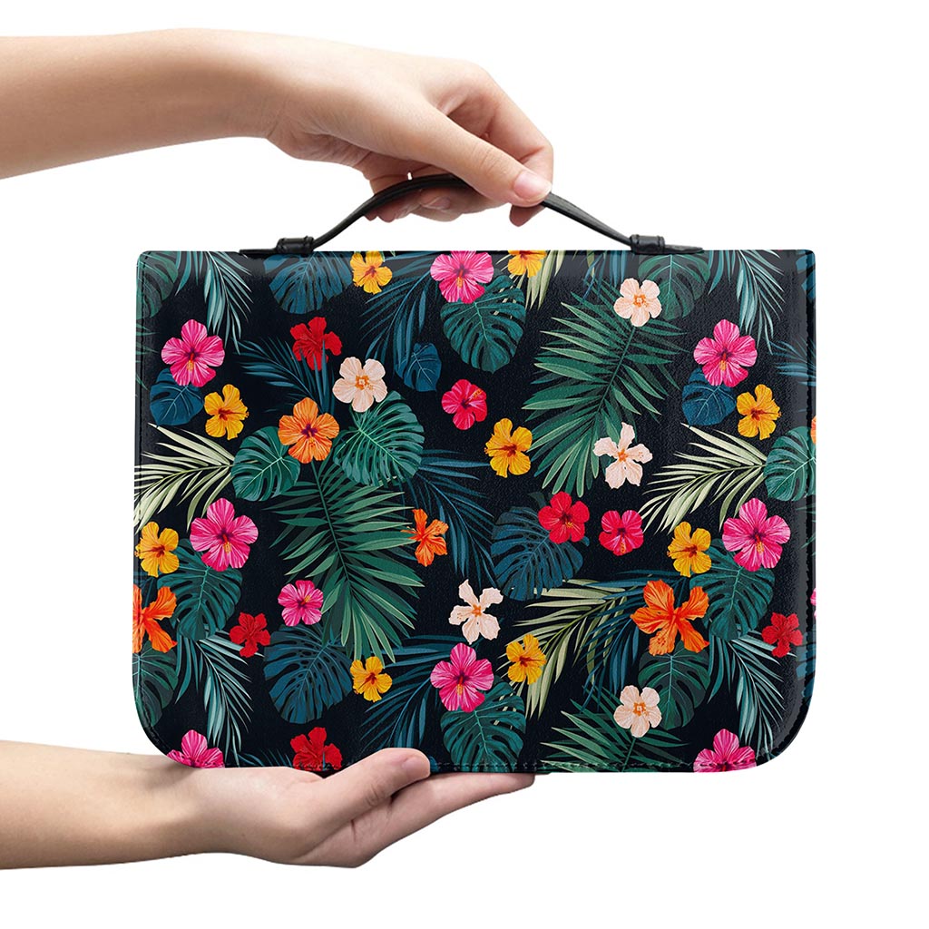 Tropical Flowers Hawaii Pattern Print Leather Bible Cover