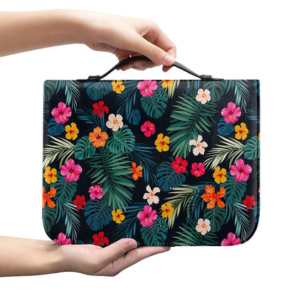 Tropical Flowers Hawaii Pattern Print Leather Bible Cover