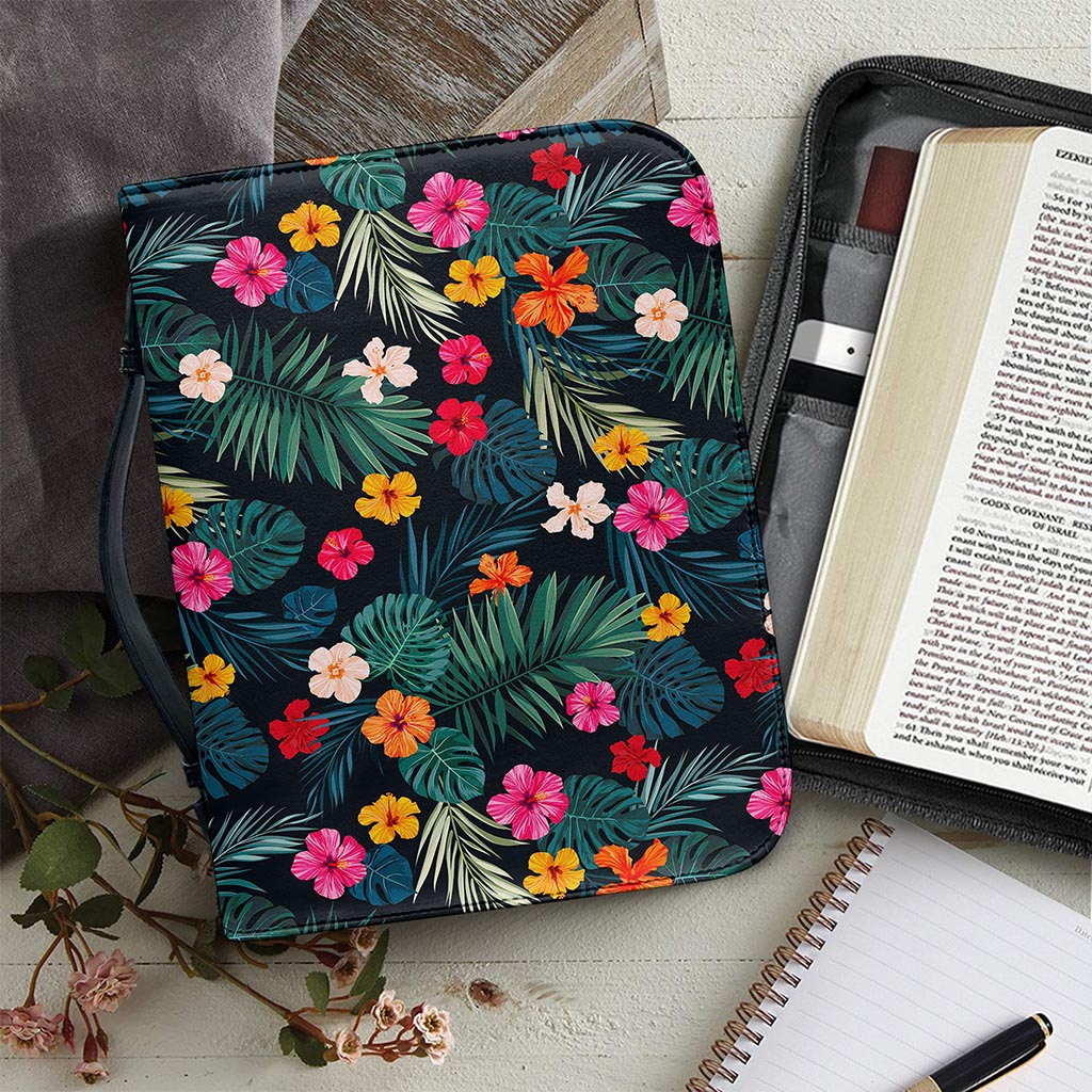 Tropical Flowers Hawaii Pattern Print Leather Bible Cover