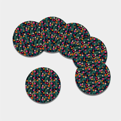 Tropical Flowers Hawaii Pattern Print Leather Coaster Set