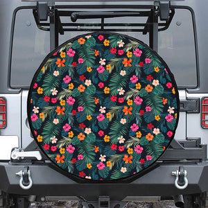 Tropical Flowers Hawaii Pattern Print Leather Spare Tire Cover