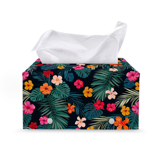 Tropical Flowers Hawaii Pattern Print Leather Tissue Box Cover