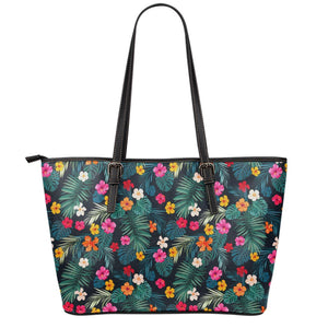 Tropical Flowers Hawaii Pattern Print Leather Tote Bag