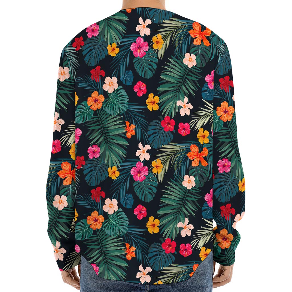 Tropical Flowers Hawaii Pattern Print Long Sleeve Baseball Jersey