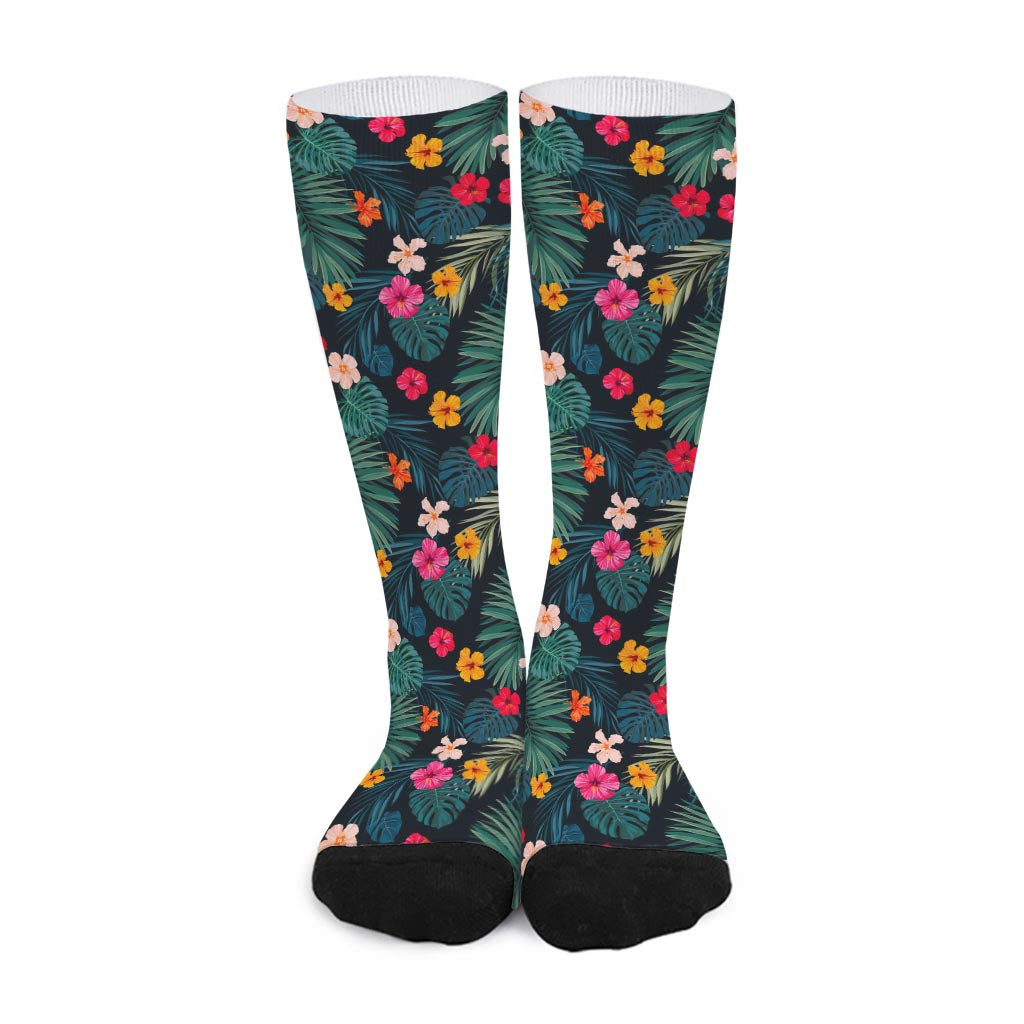 Tropical Flowers Hawaii Pattern Print Long Socks