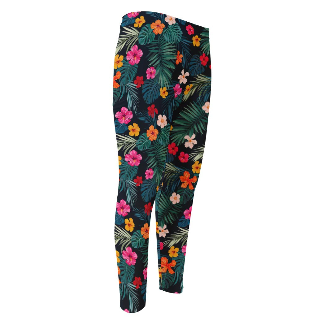 Tropical Flowers Hawaii Pattern Print Men's Compression Pants