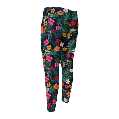 Tropical Flowers Hawaii Pattern Print Men's Compression Pants