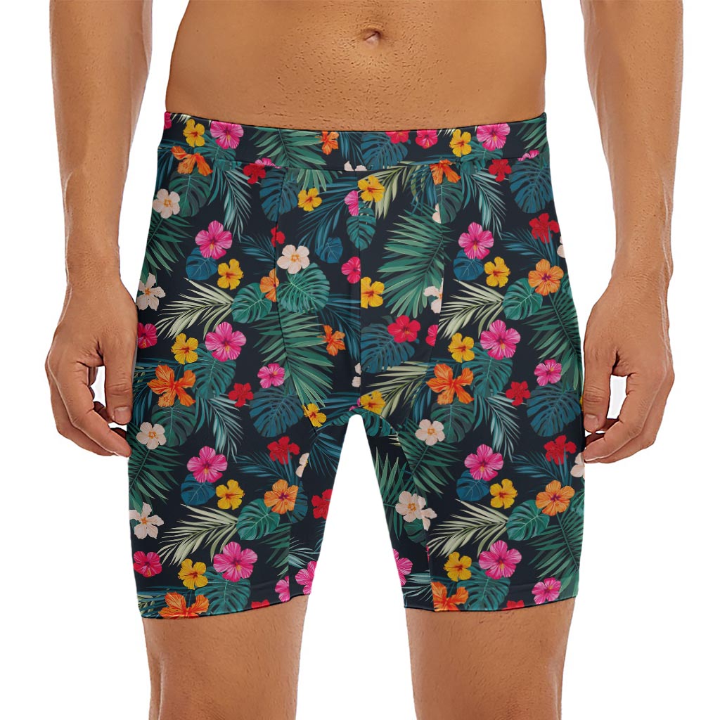 Tropical Flowers Hawaii Pattern Print Men's Long Boxer Briefs