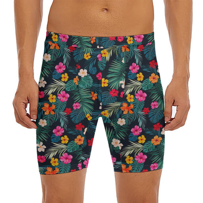 Tropical Flowers Hawaii Pattern Print Men's Long Boxer Briefs