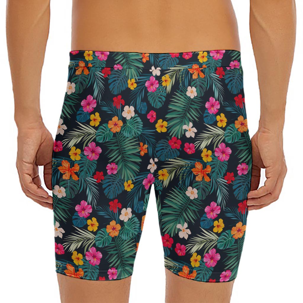 Tropical Flowers Hawaii Pattern Print Men's Long Boxer Briefs