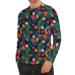 Tropical Flowers Hawaii Pattern Print Men's Long Sleeve Rash Guard