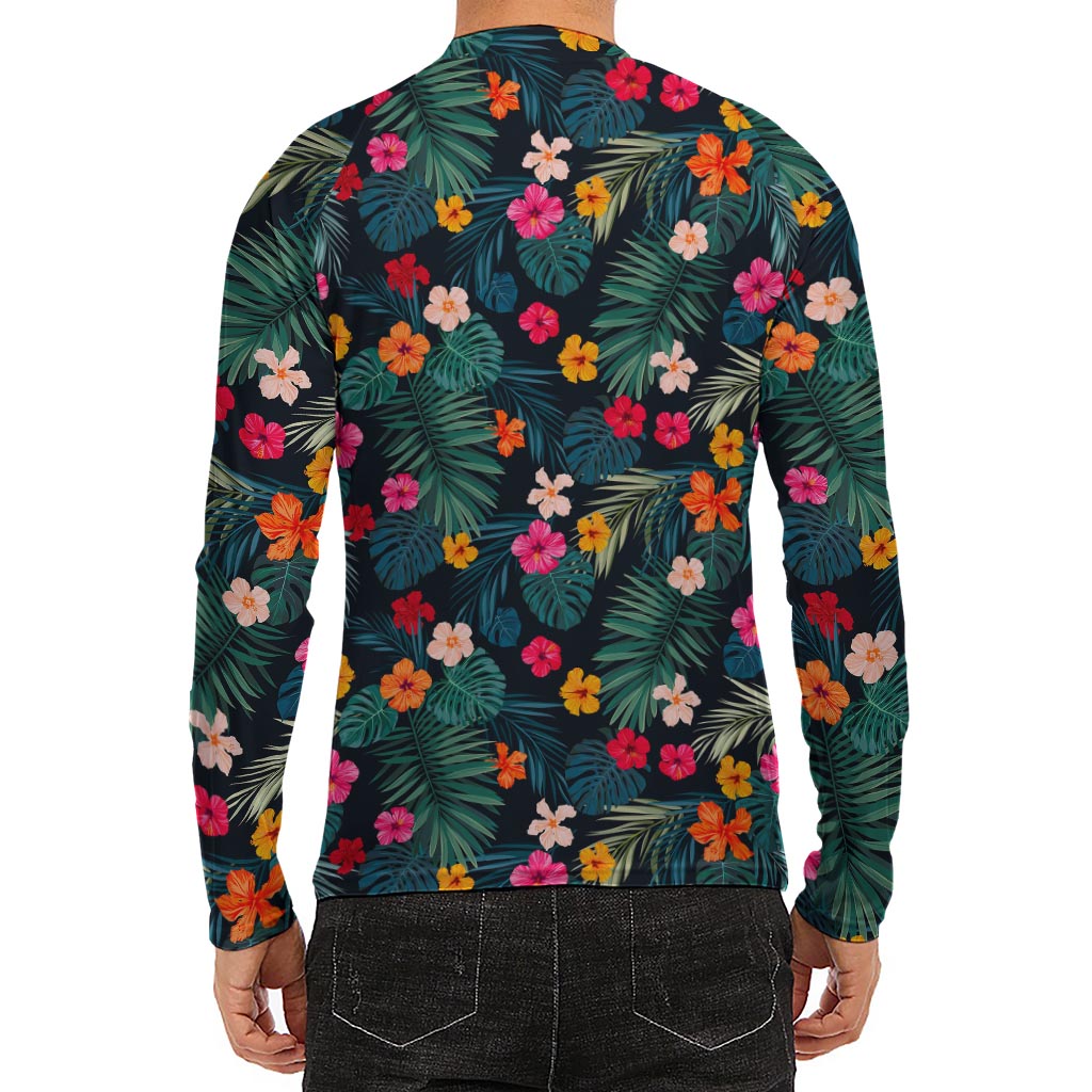 Tropical Flowers Hawaii Pattern Print Men's Long Sleeve Rash Guard