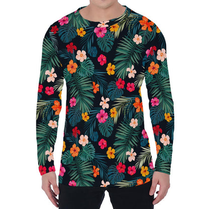 Tropical Flowers Hawaii Pattern Print Men's Long Sleeve T-Shirt
