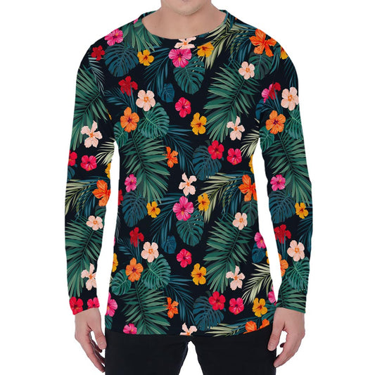 Tropical Flowers Hawaii Pattern Print Men's Long Sleeve T-Shirt