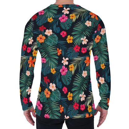 Tropical Flowers Hawaii Pattern Print Men's Long Sleeve T-Shirt