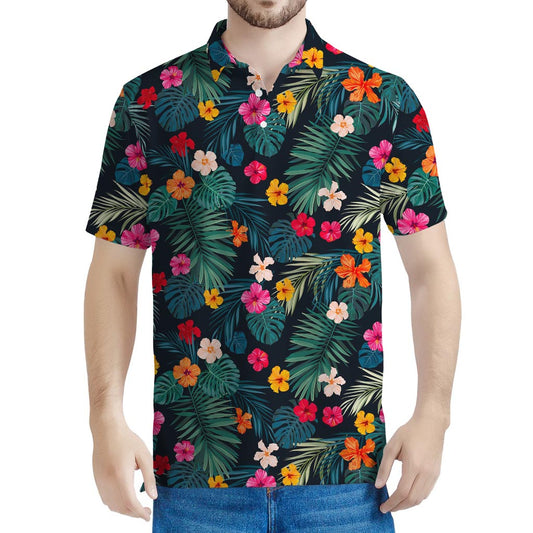 Tropical Flowers Hawaii Pattern Print Men's Polo Shirt
