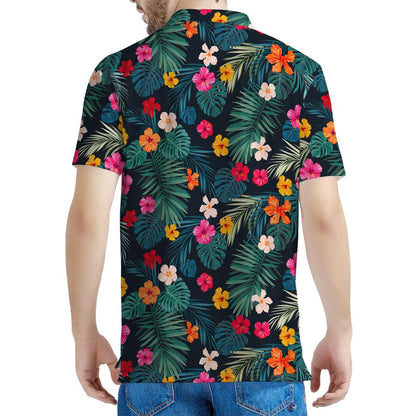 Tropical Flowers Hawaii Pattern Print Men's Polo Shirt