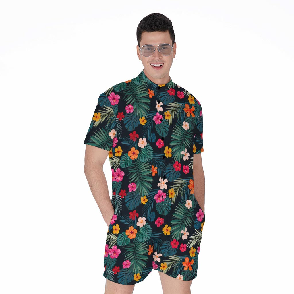 Tropical Flowers Hawaii Pattern Print Men's Rompers