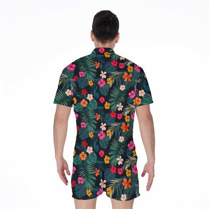 Tropical Flowers Hawaii Pattern Print Men's Rompers