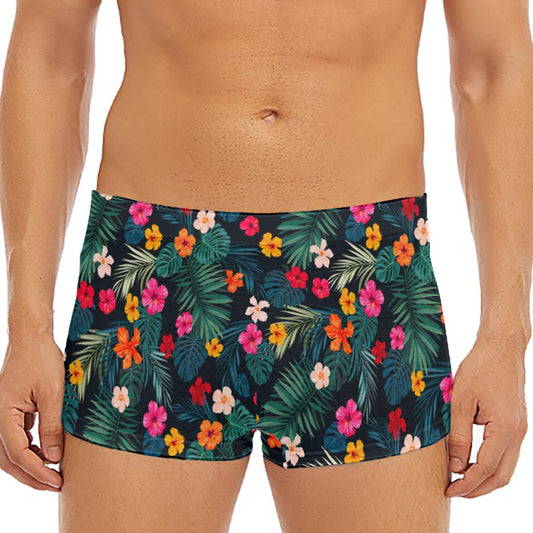 Tropical Flowers Hawaii Pattern Print Men's Short Boxer Briefs