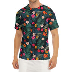 Tropical Flowers Hawaii Pattern Print Men's Short Sleeve Rash Guard