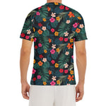 Tropical Flowers Hawaii Pattern Print Men's Short Sleeve Rash Guard