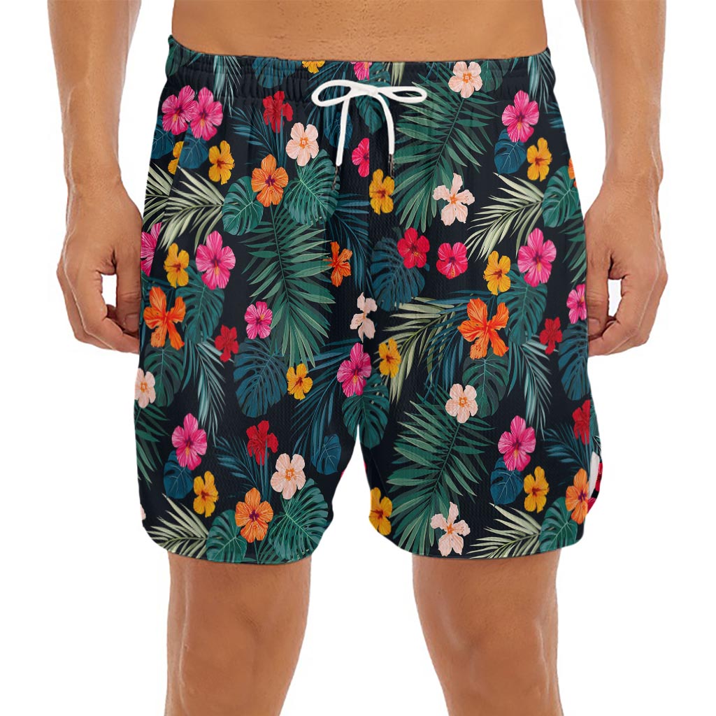 Tropical Flowers Hawaii Pattern Print Men's Split Running Shorts