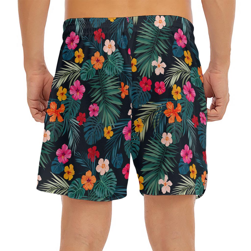 Tropical Flowers Hawaii Pattern Print Men's Split Running Shorts