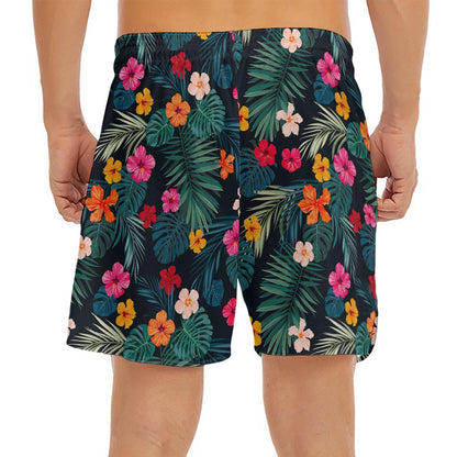 Tropical Flowers Hawaii Pattern Print Men's Split Running Shorts