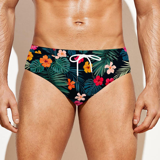 Tropical Flowers Hawaii Pattern Print Men's Swim Briefs